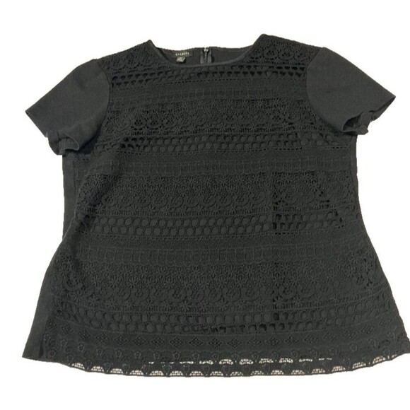 Talbots Tops - Talbots Women’s Medium Black Lace Open Weave Layered Look Short Sleeve Top